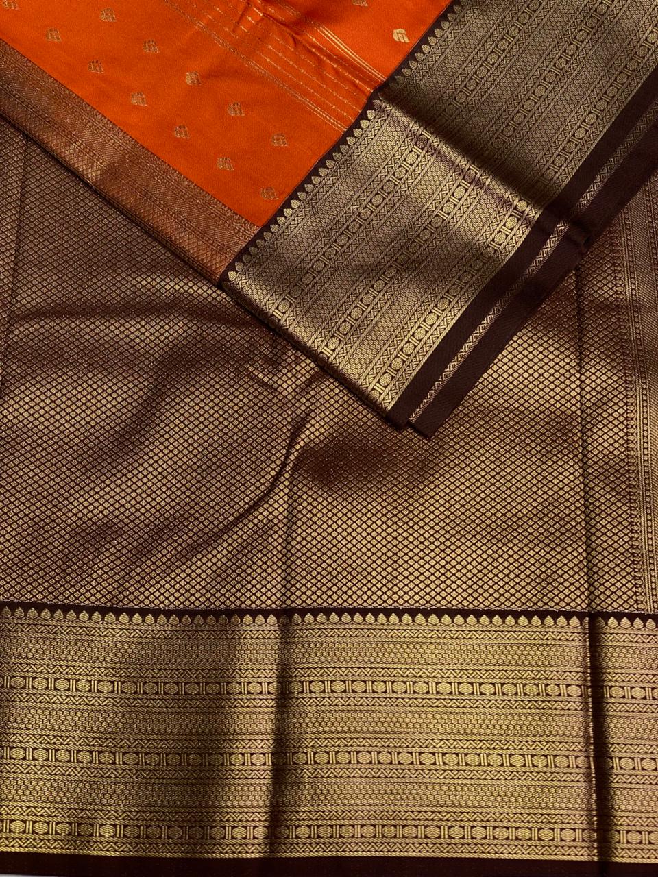 Rust orange and brown kanchipuram silk saree- PSSR263
