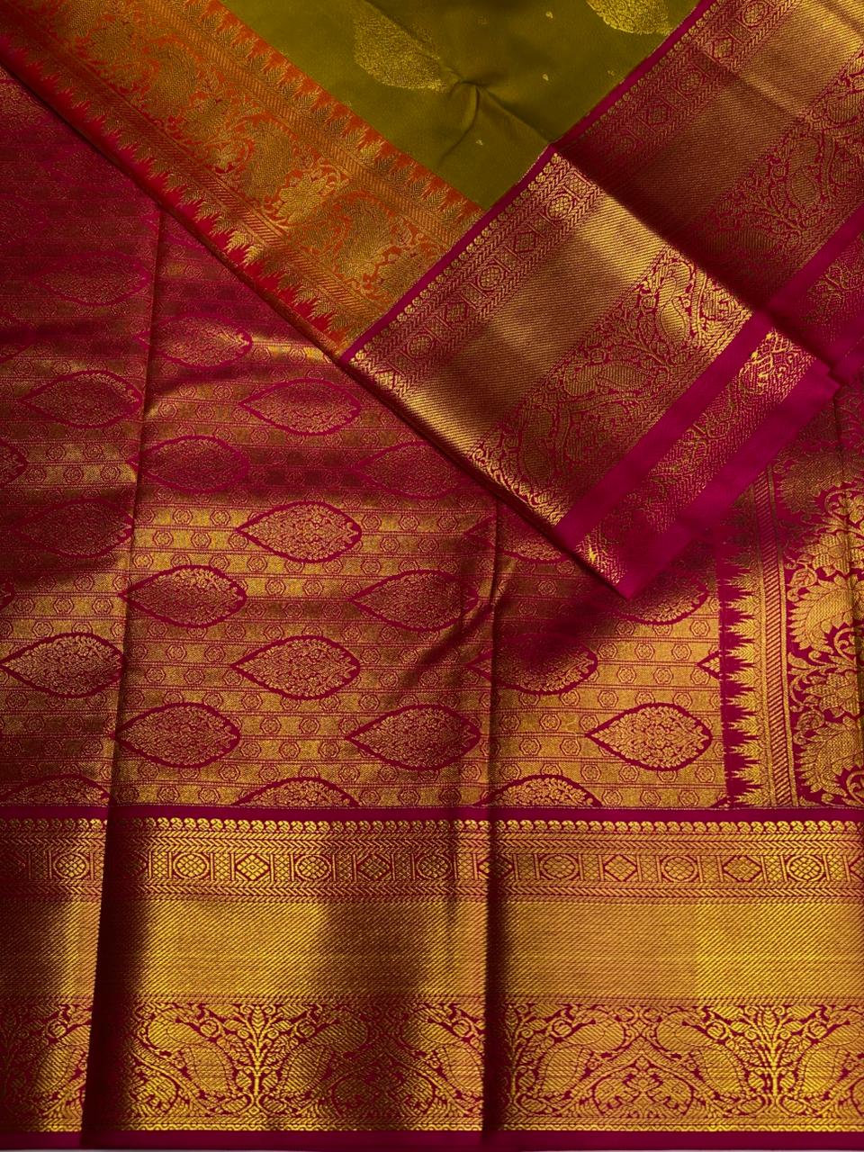 Olive Green and magenta kanchipuram silk saree- PSSR264