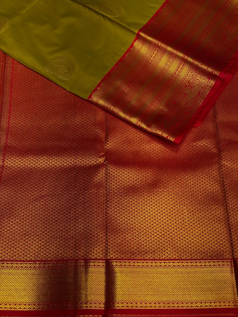 Olive Green and magenta kanchipuram silk saree- PSSR265