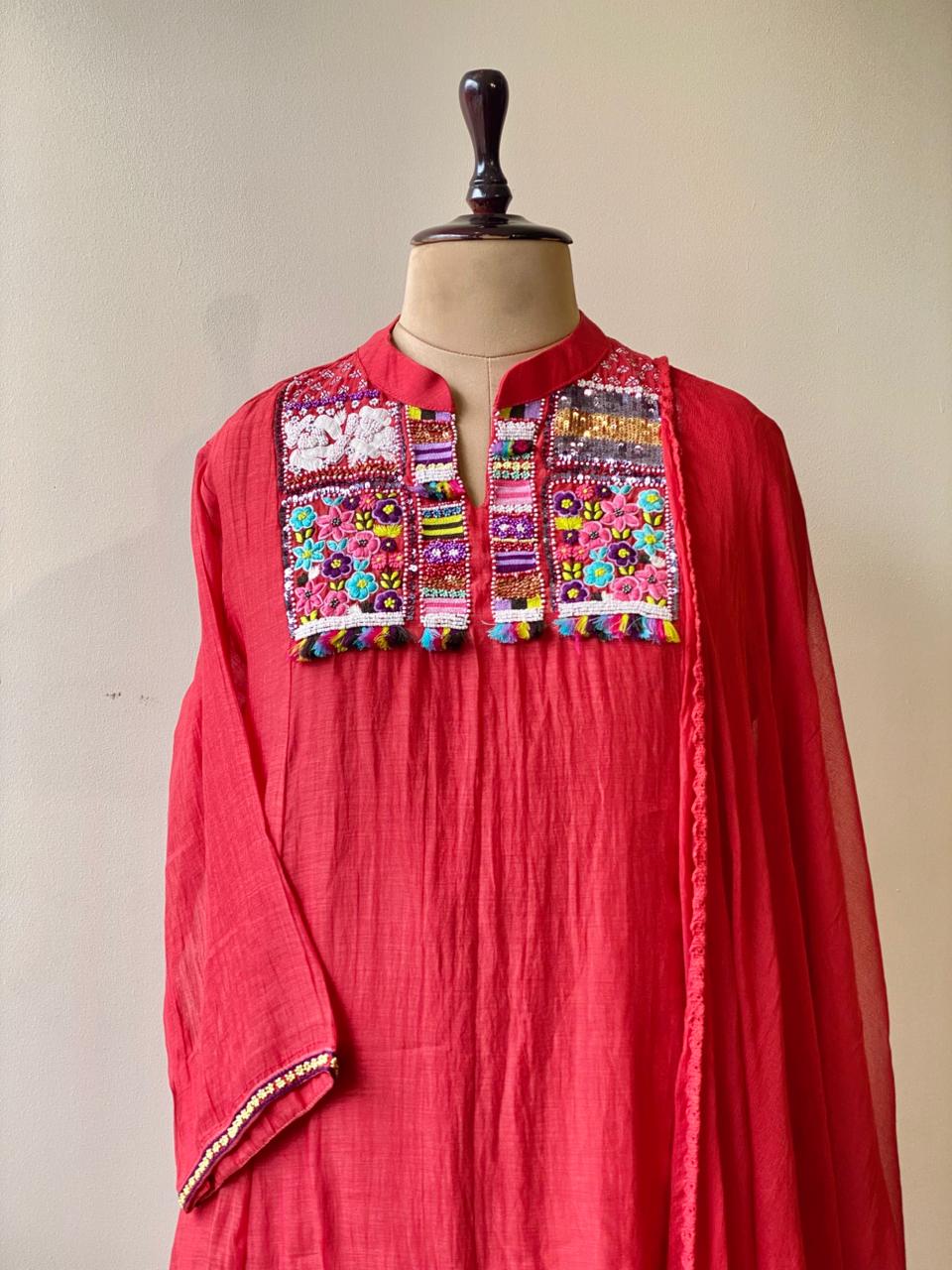 Dark peach Pure mul chanderi salwar set -SMUL17-SIZE42