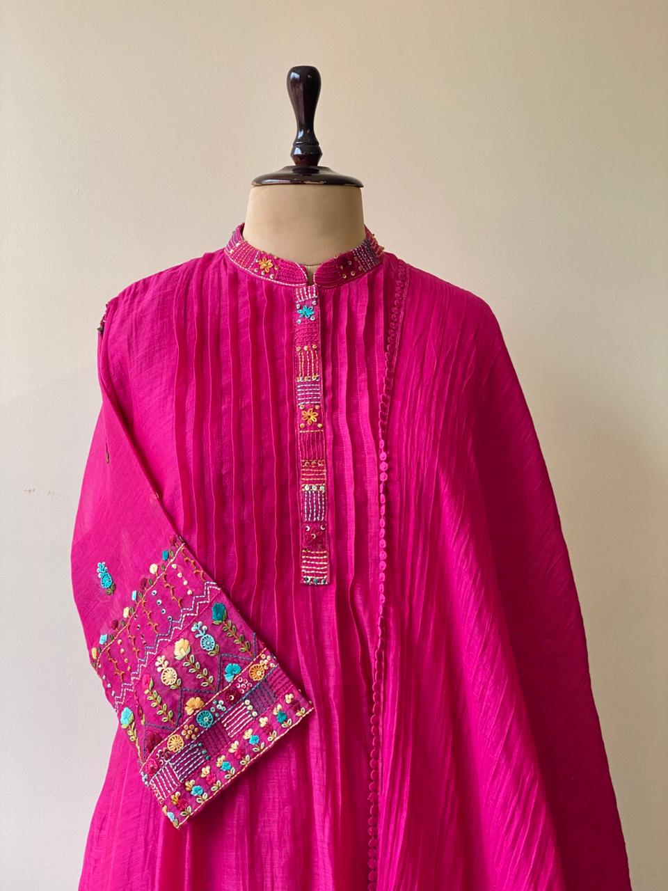 Rani pink Pure mul chanderi salwar set -SMUL23-SIZE40