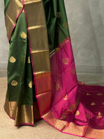 Olive Green and Magenta semi kanchipuram soft silk saree - PSSN142