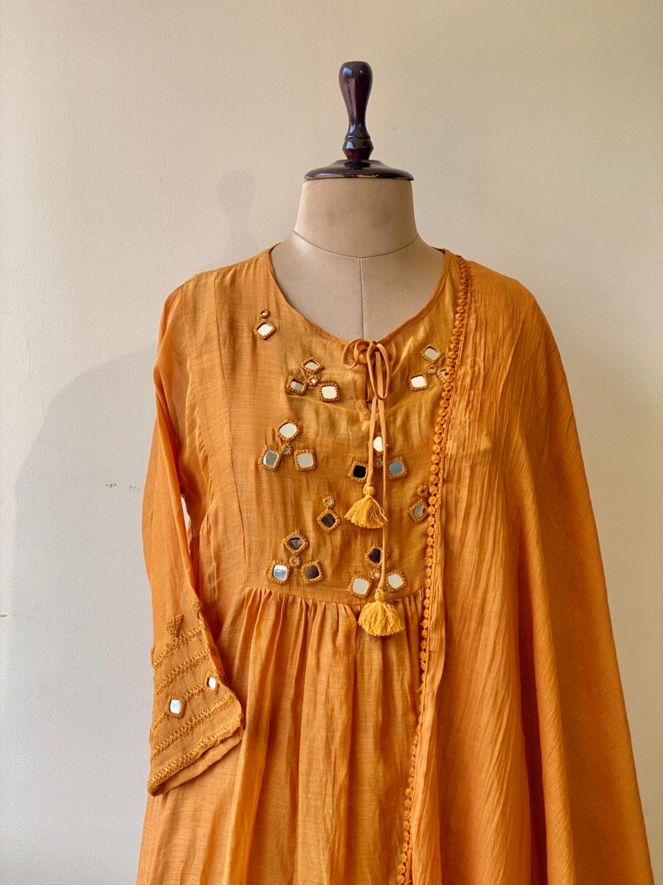 Yellow mul chanderi salwar set -SMUL27- SIZE40