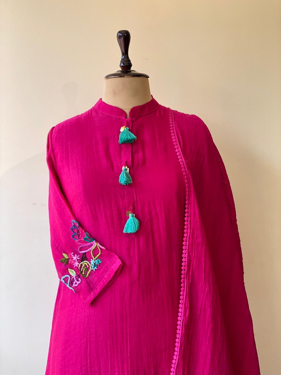 Rani pink Pure mul chanderi salwar set -SMUL31- SIZE38