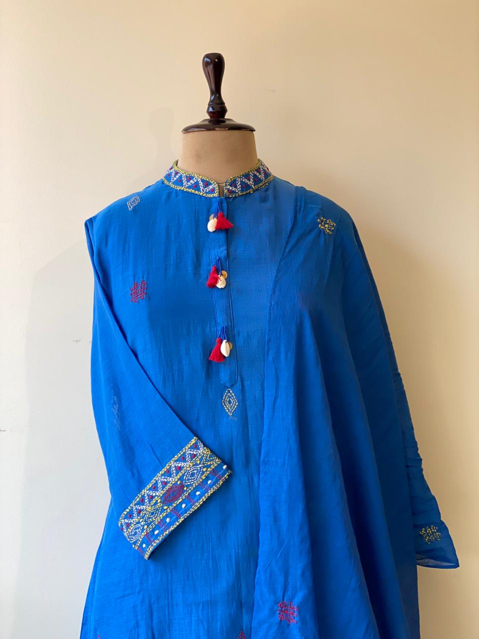 Blue Pure mul chanderi salwar set -SMUL33- SIZE42