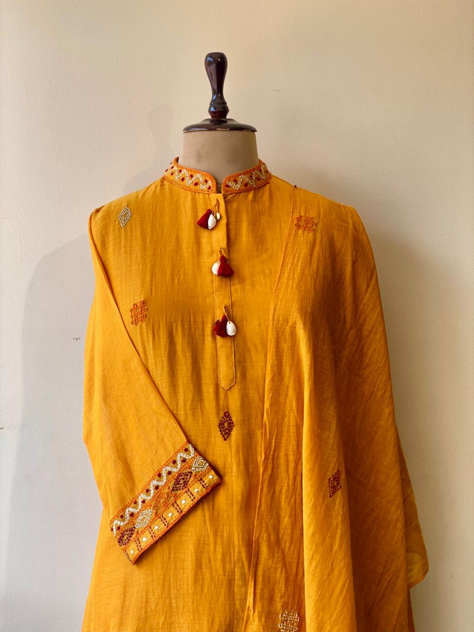 Yellow Pure mul chanderi salwar set -SMUL34- SIZE44