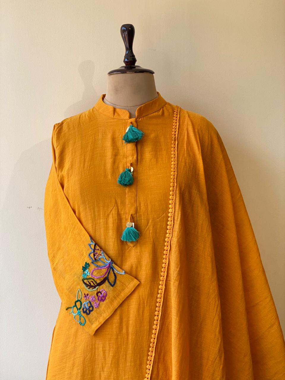 Yellow Pure mul chanderi salwar set -SMUL35- SIZE38