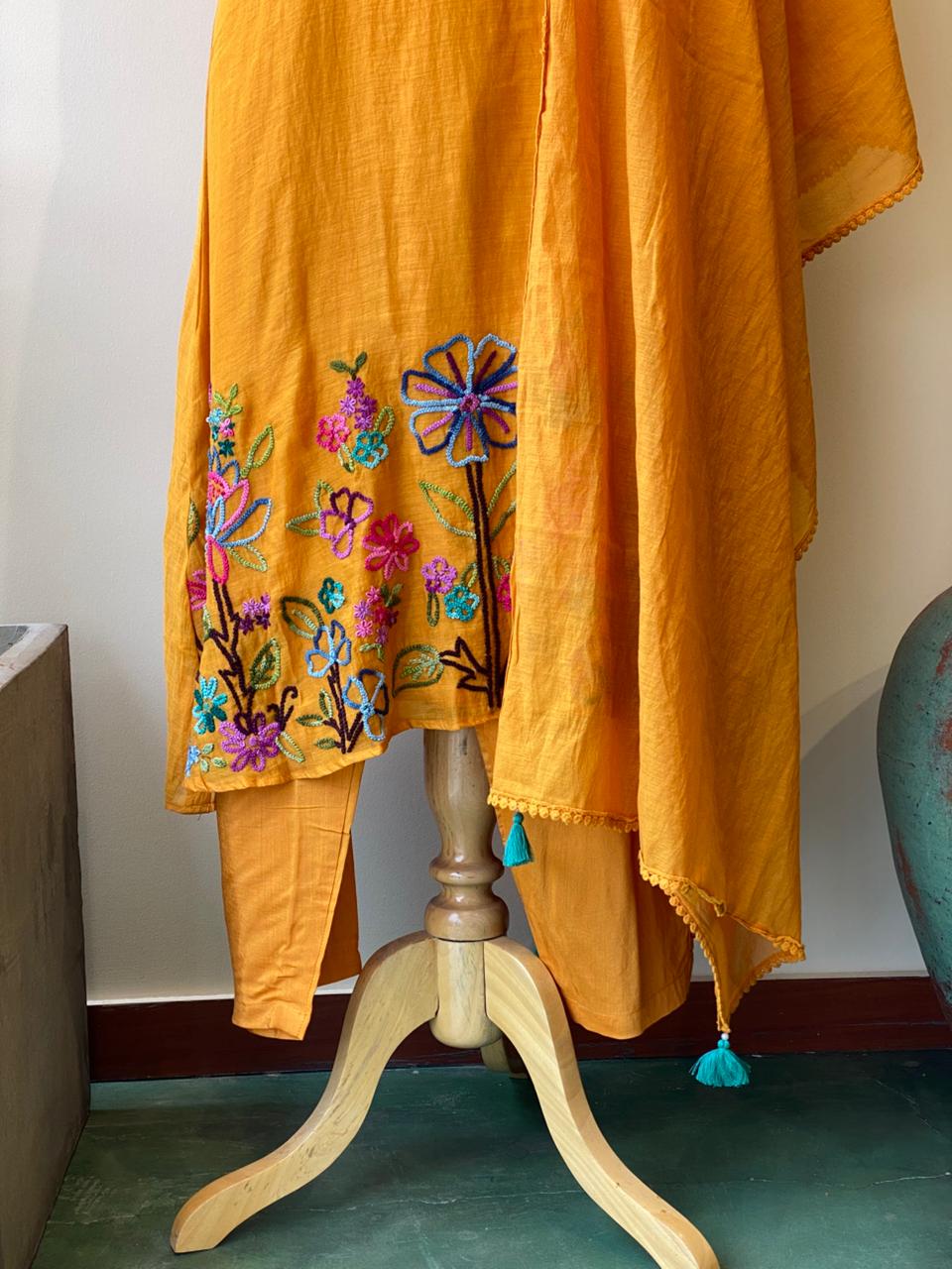 Yellow Pure mul chanderi salwar set -SMUL35- SIZE38