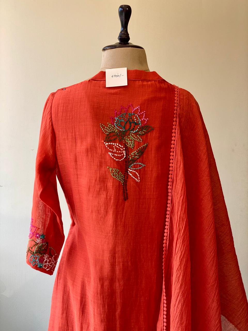 Orange Pure mul chanderi salwar set -SMUL32- SIZE38