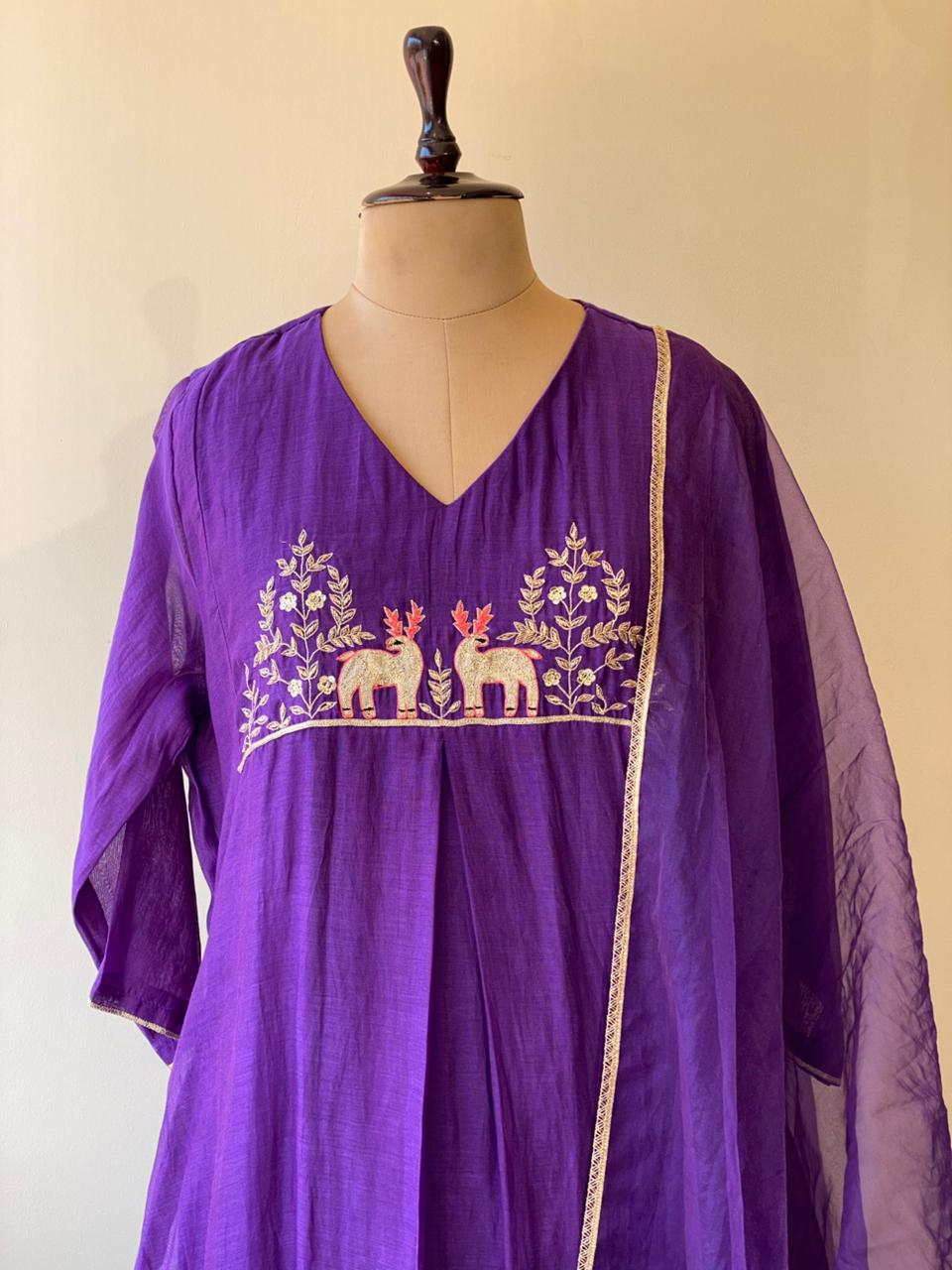Violet Pure mul chanderi salwar set -SMUL38- SIZE44