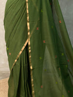 Olive Green khadi cotton saree - PRAJC9