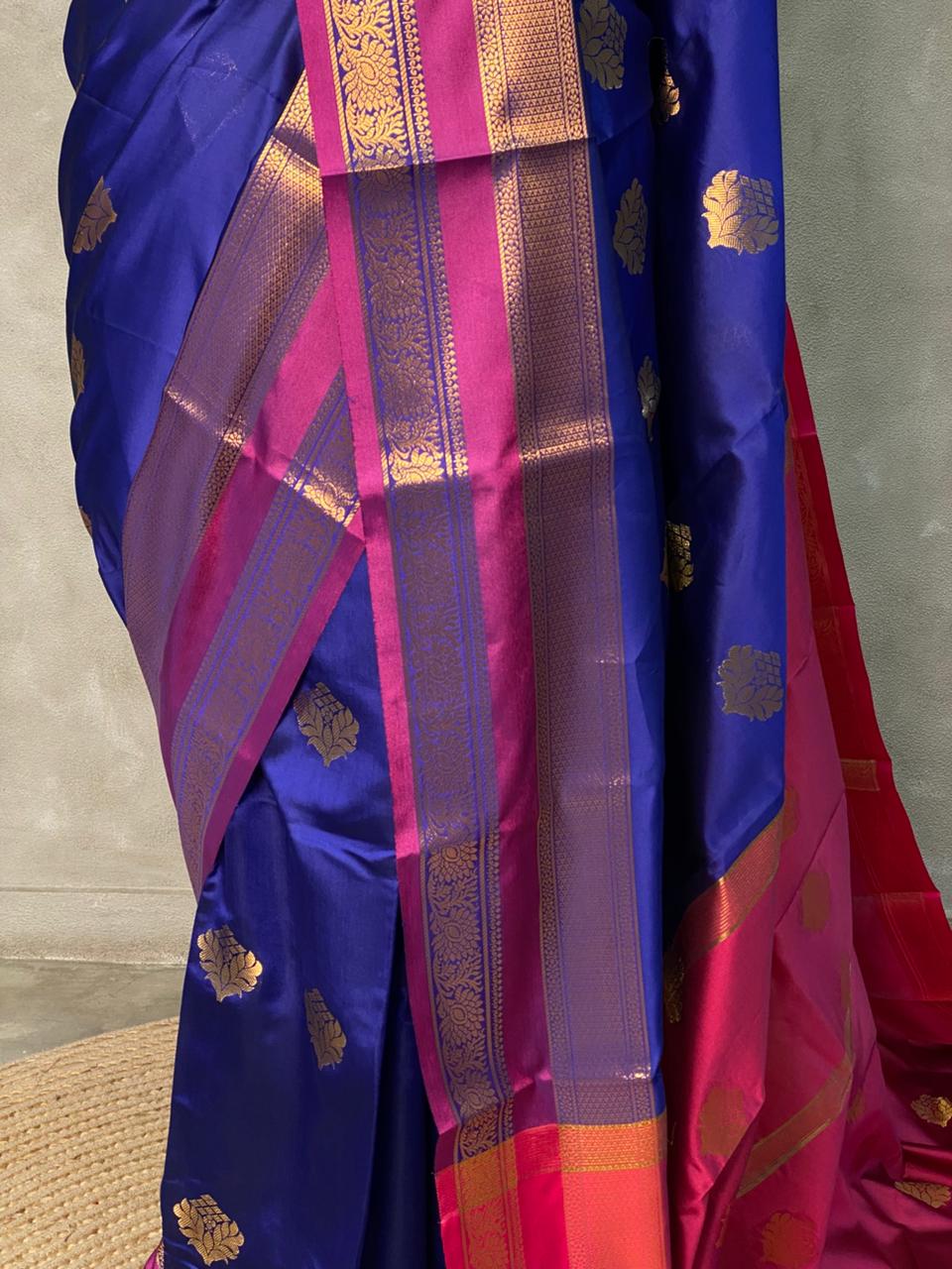 Blue and Magenta semi kanchipuram soft silk saree - PSSN143