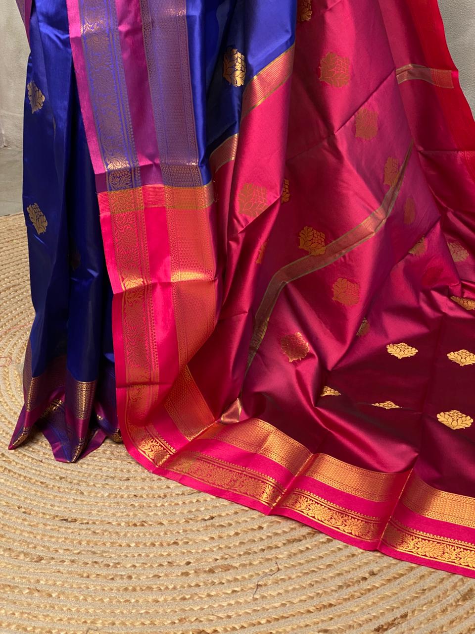 Blue and Magenta semi kanchipuram soft silk saree - PSSN143