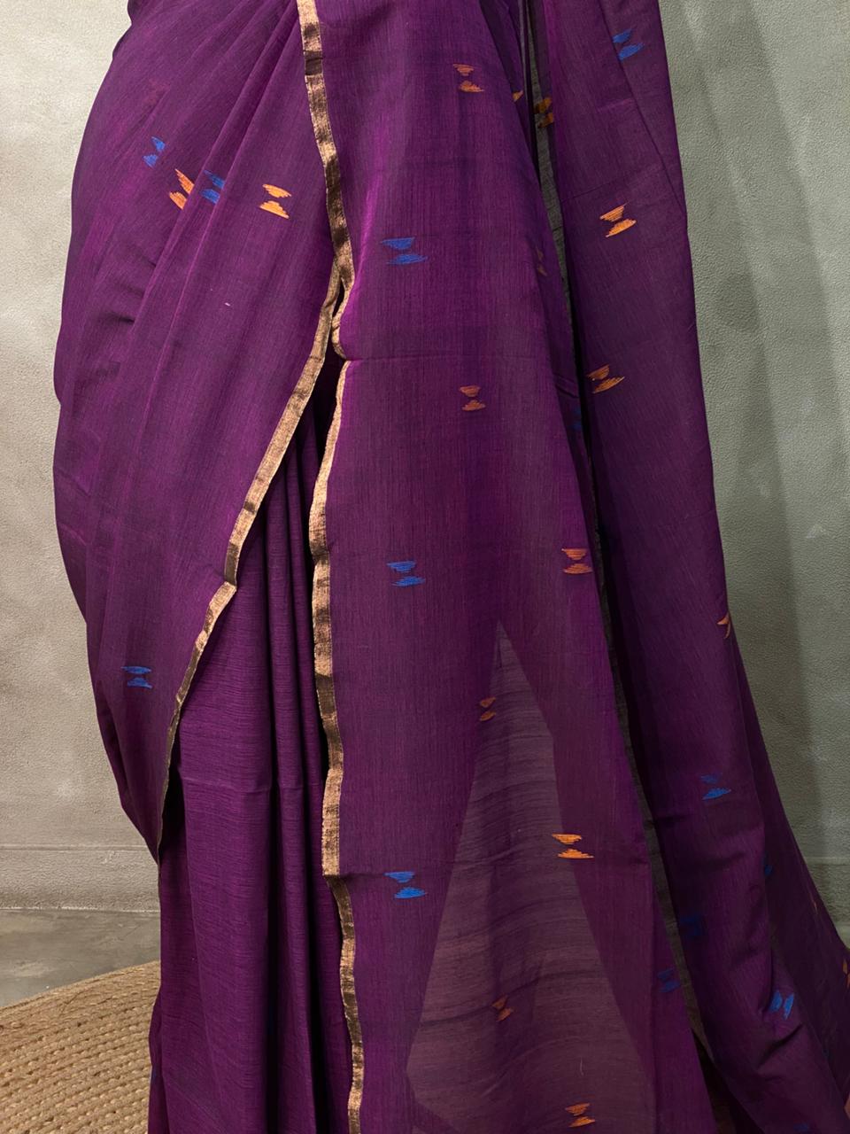 Dark Purple khadi cotton saree - PRAJC11