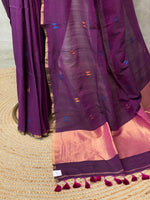 Dark Purple khadi cotton saree - PRAJC11