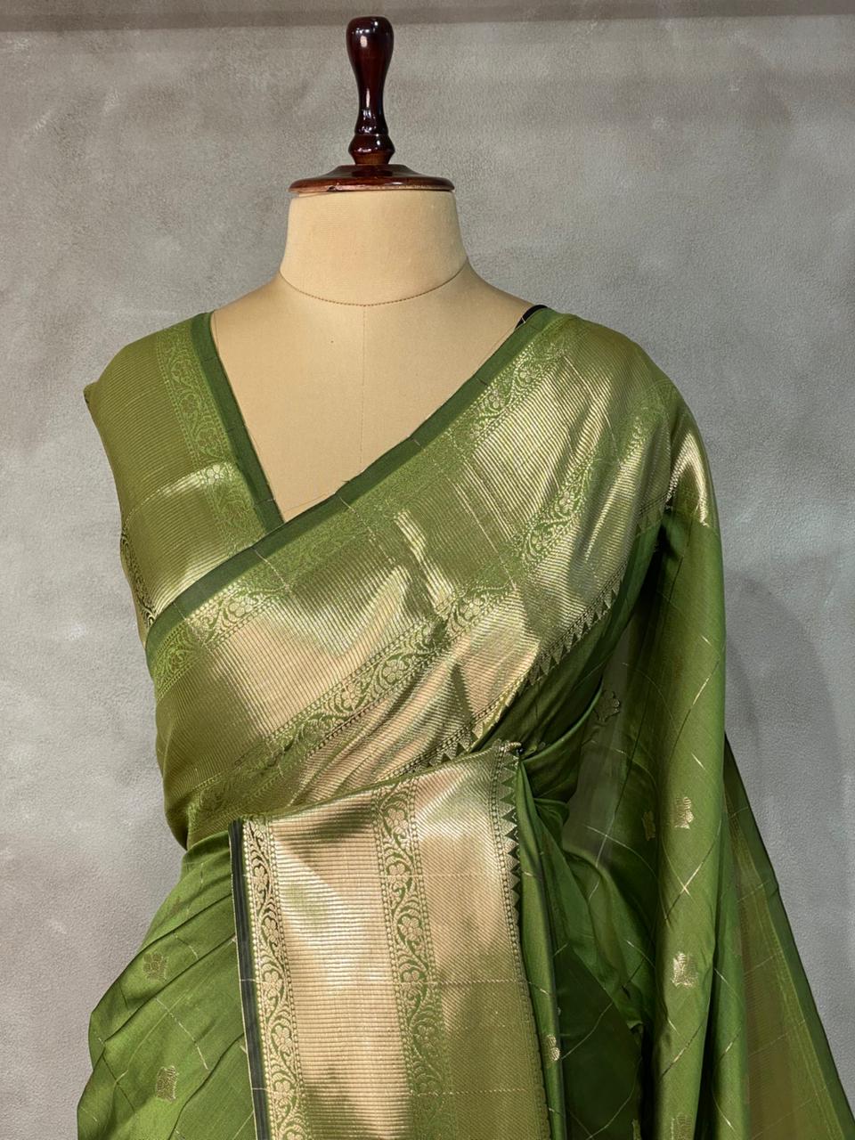 Olive Green Banarasi silk Saree - RUK1F
