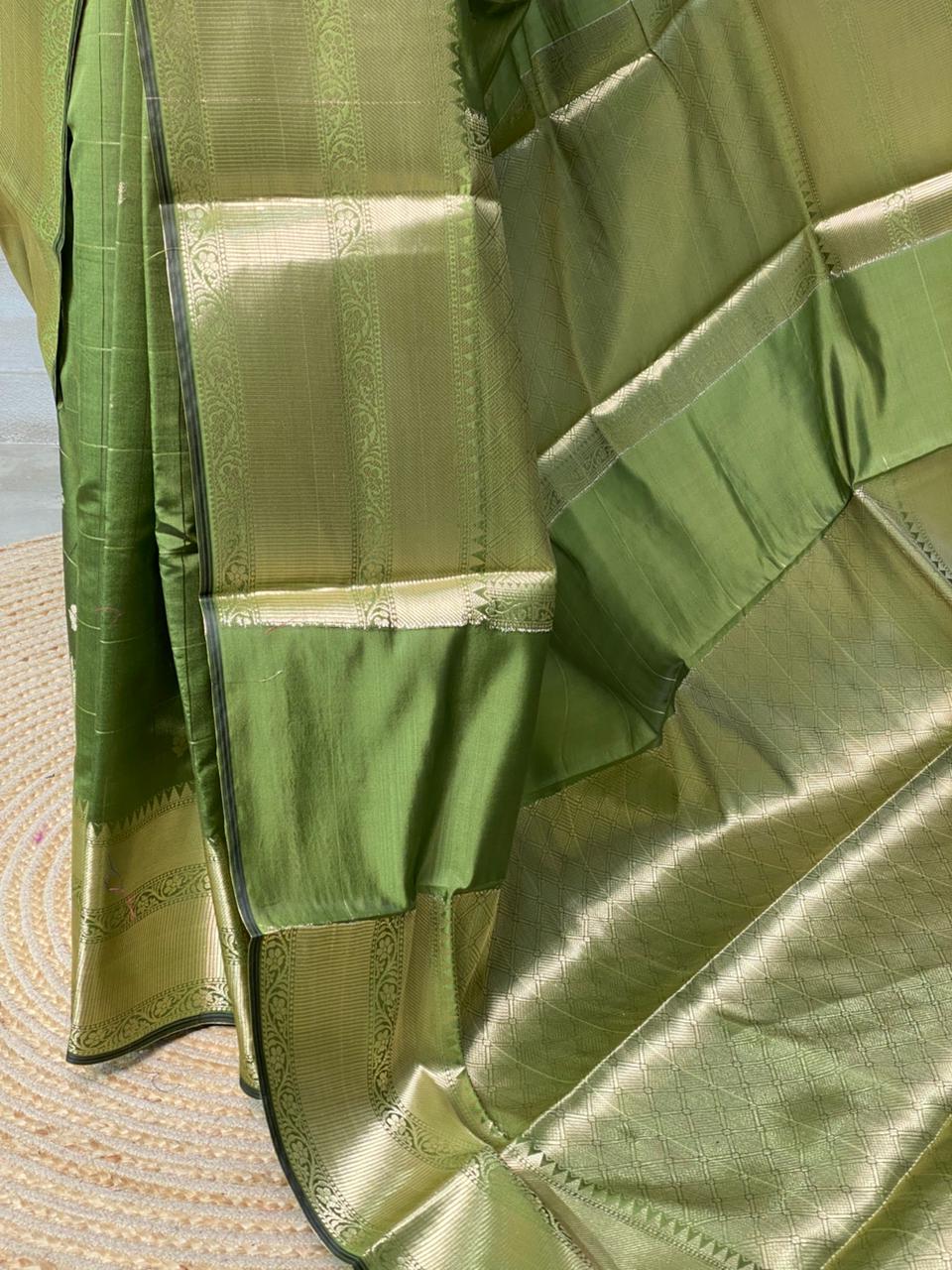 Olive Green Banarasi silk Saree - RUK1F