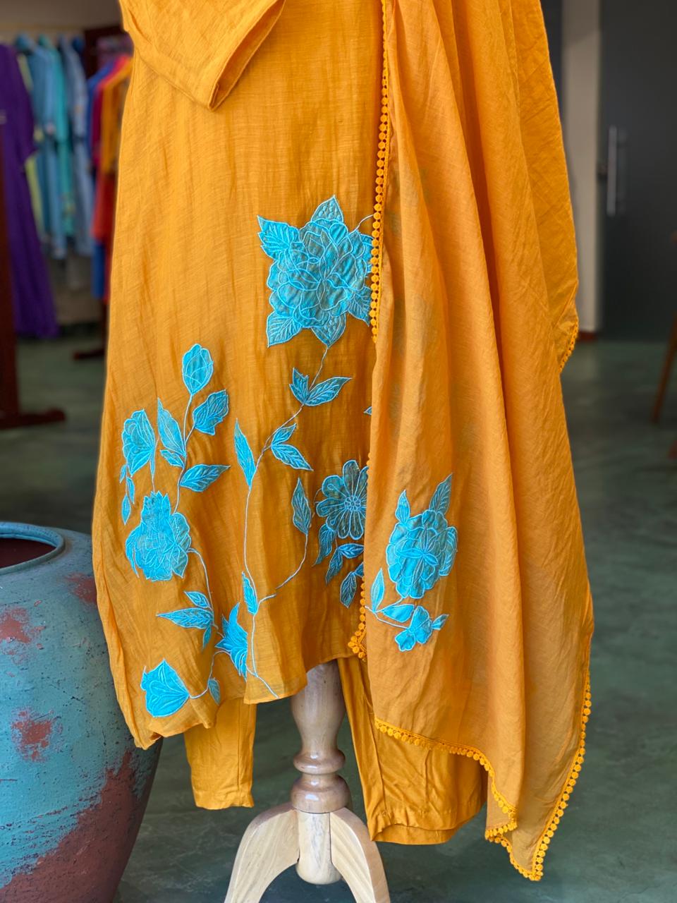 Yellow Pure mul chanderi salwar set -SMUL42- SIZE44