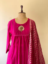 Rani Pink Pure mul chanderi salwar set -SMUL44- SIZE40