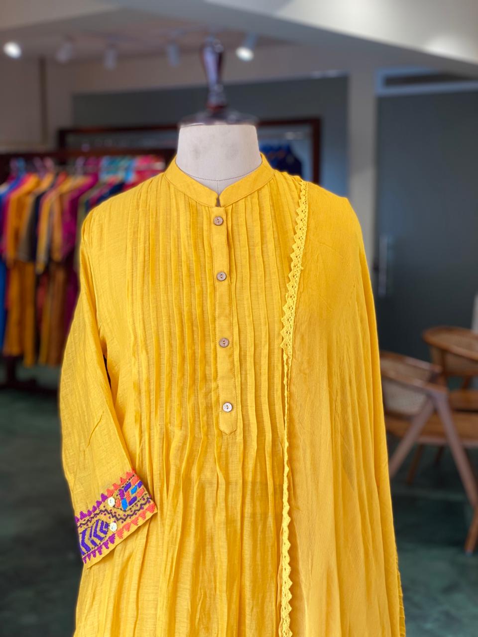 Yellow Pure mul chanderi salwar set -SMUL46- SIZE42