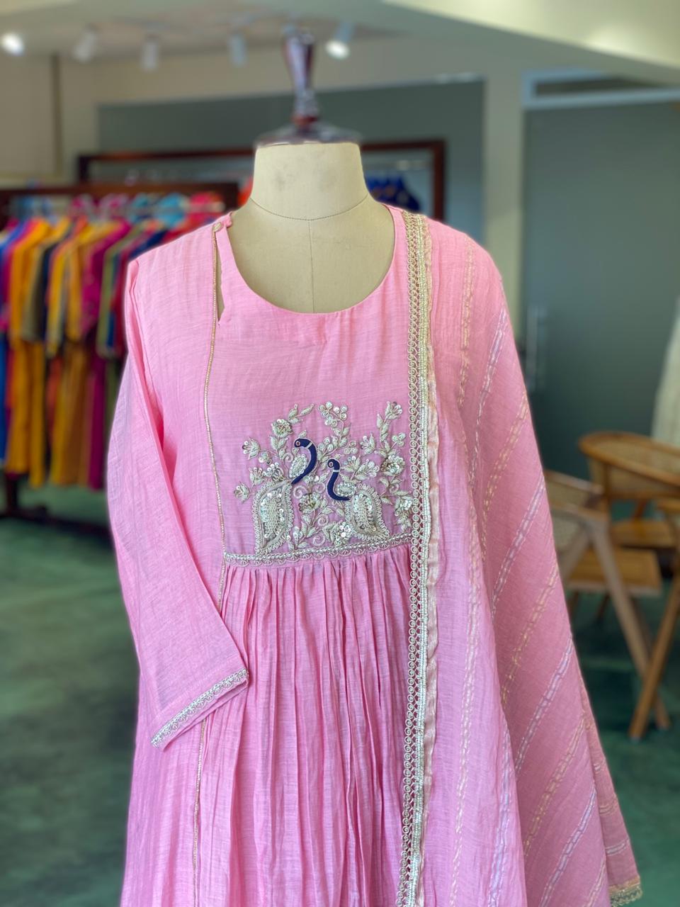 Pink Pure mul chanderi salwar set -SMUL49- SIZE42