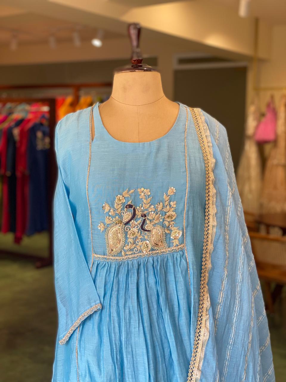 Blue Pure mul chanderi salwar set -SMUL51- SIZE40