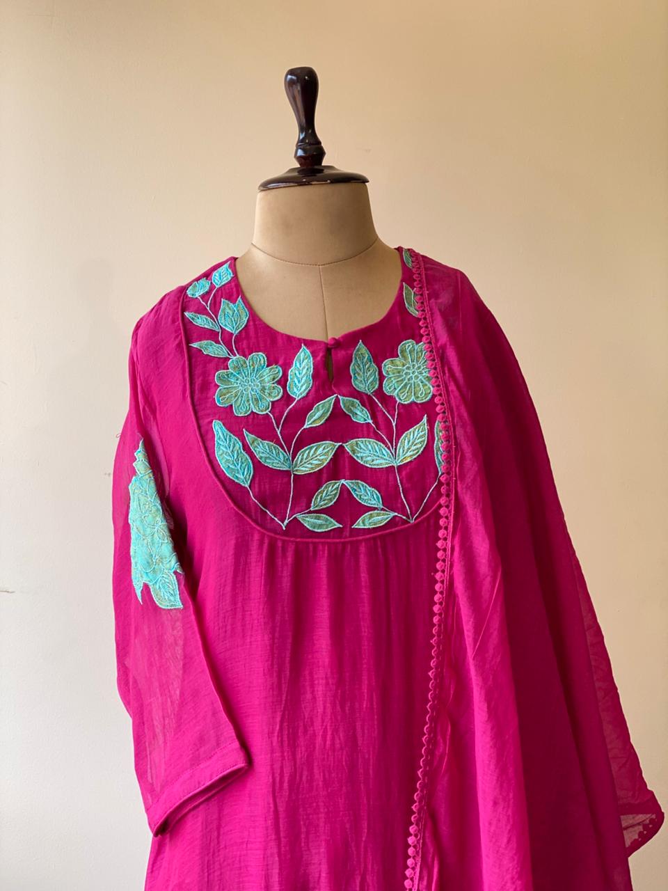 Rani Pink Pure mul chanderi salwar set -SMUL53- SIZE40