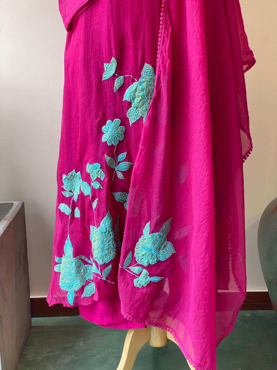 Rani Pink Pure mul chanderi salwar set -SMUL53- SIZE40