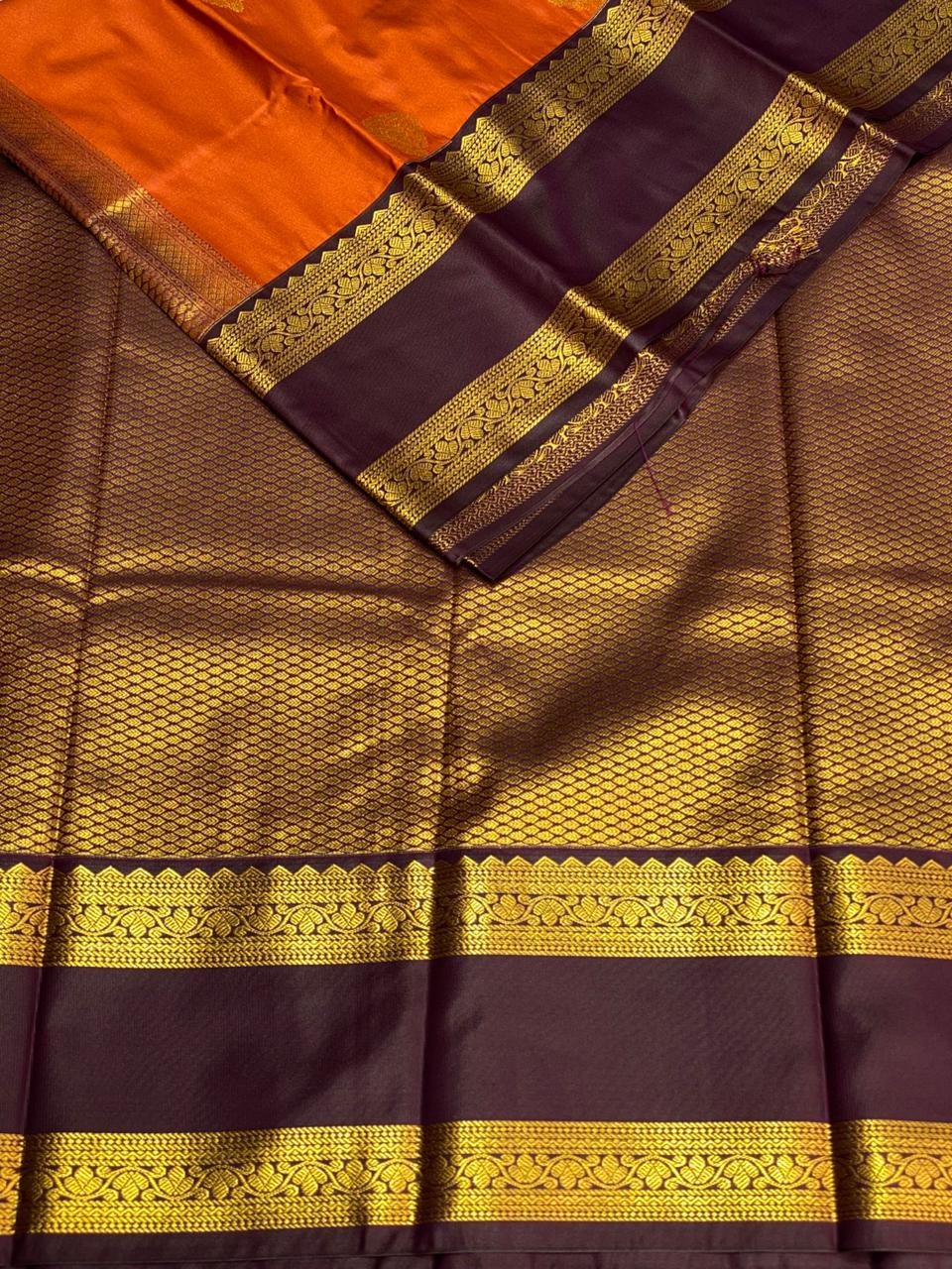 Rust Orange and purple kanchipuram silk saree- PSSR287