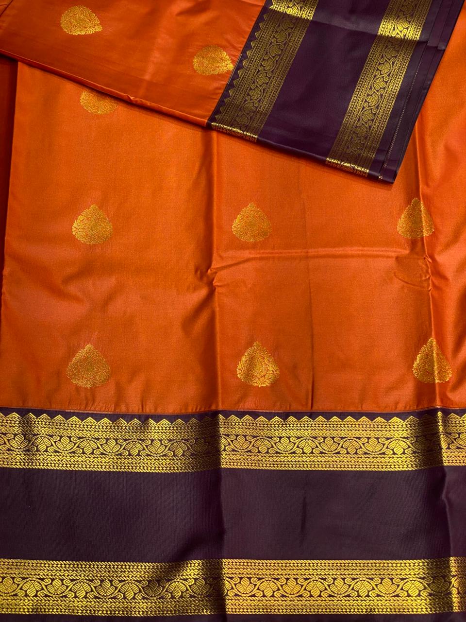 Rust Orange and purple kanchipuram silk saree- PSSR287