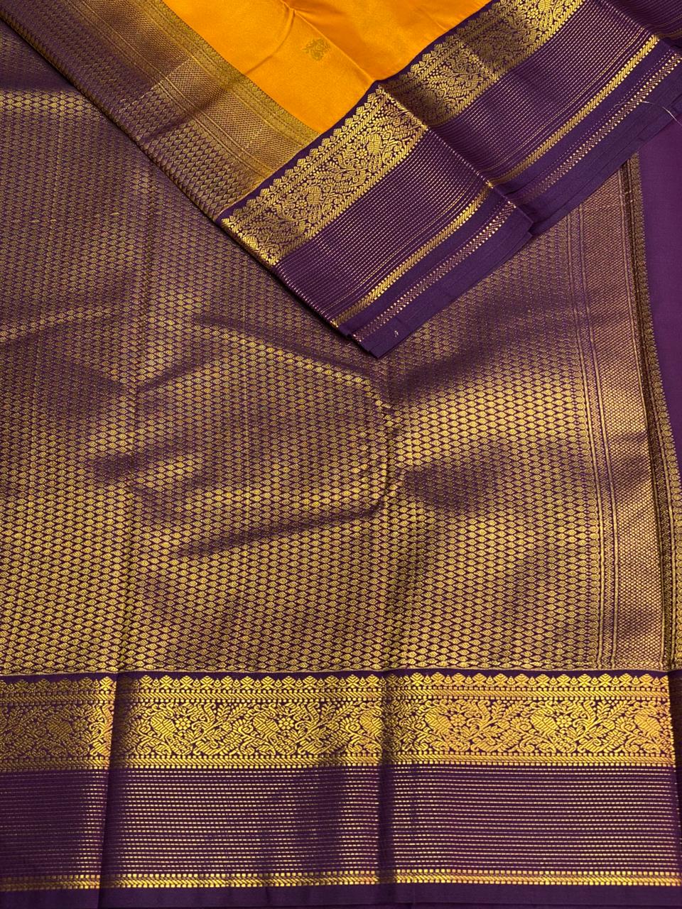 Yellow and purple kanchipuram silk saree- PSSR285