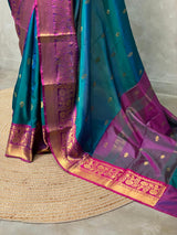 Peacock blue and Purple semi Banarasi silk saree -MPS37
