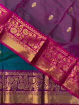 Peacock blue and Purple semi Banarasi silk saree -MPS37