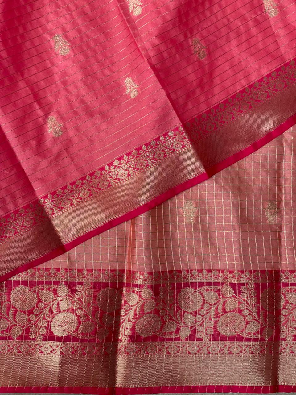 Peach and pink semi Banarasi silk saree -MPS45