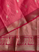 Peach and pink semi Banarasi silk saree -MPS45