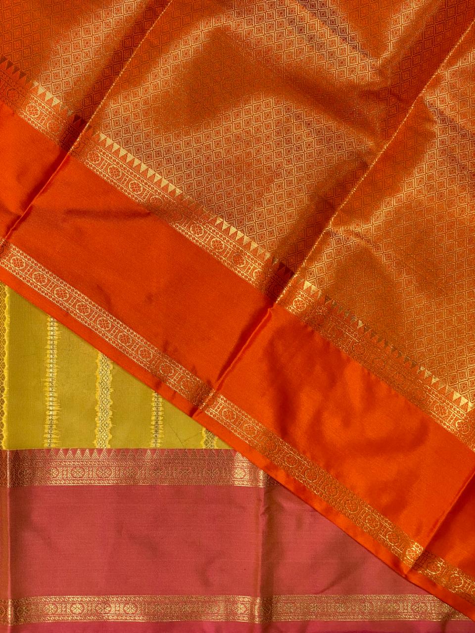 Yellow and Magenta semi Banarasi silk saree -PIH42