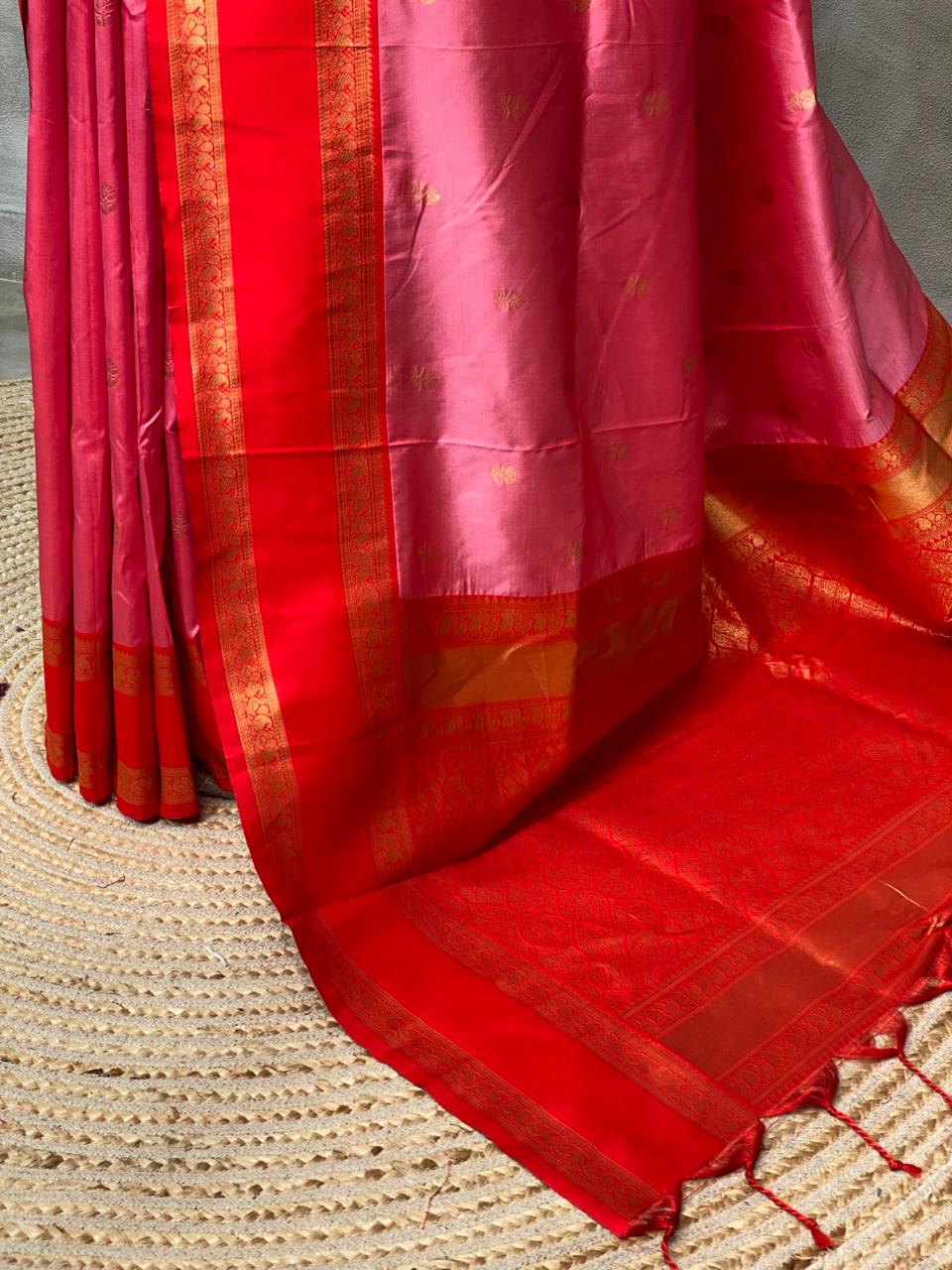 Pink and Red silk saree -BSP22