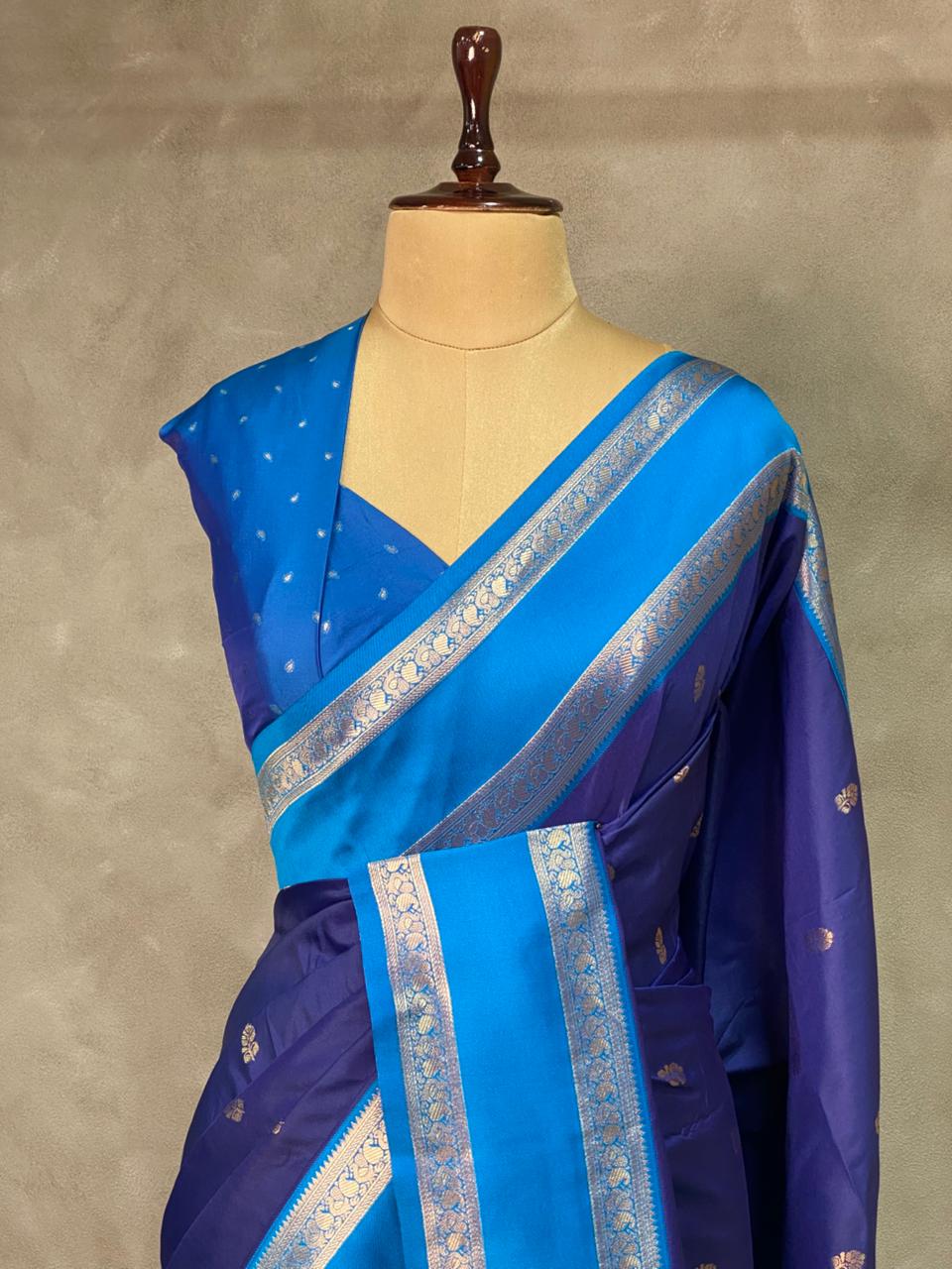 Dark and Light Blue silk saree -BSP23