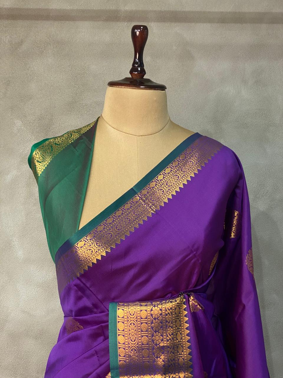 Violet and Green semi kanchipuram soft silk saree - PSSN150