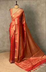 Peach Pure Tissue banarasi saree- PSTBN2