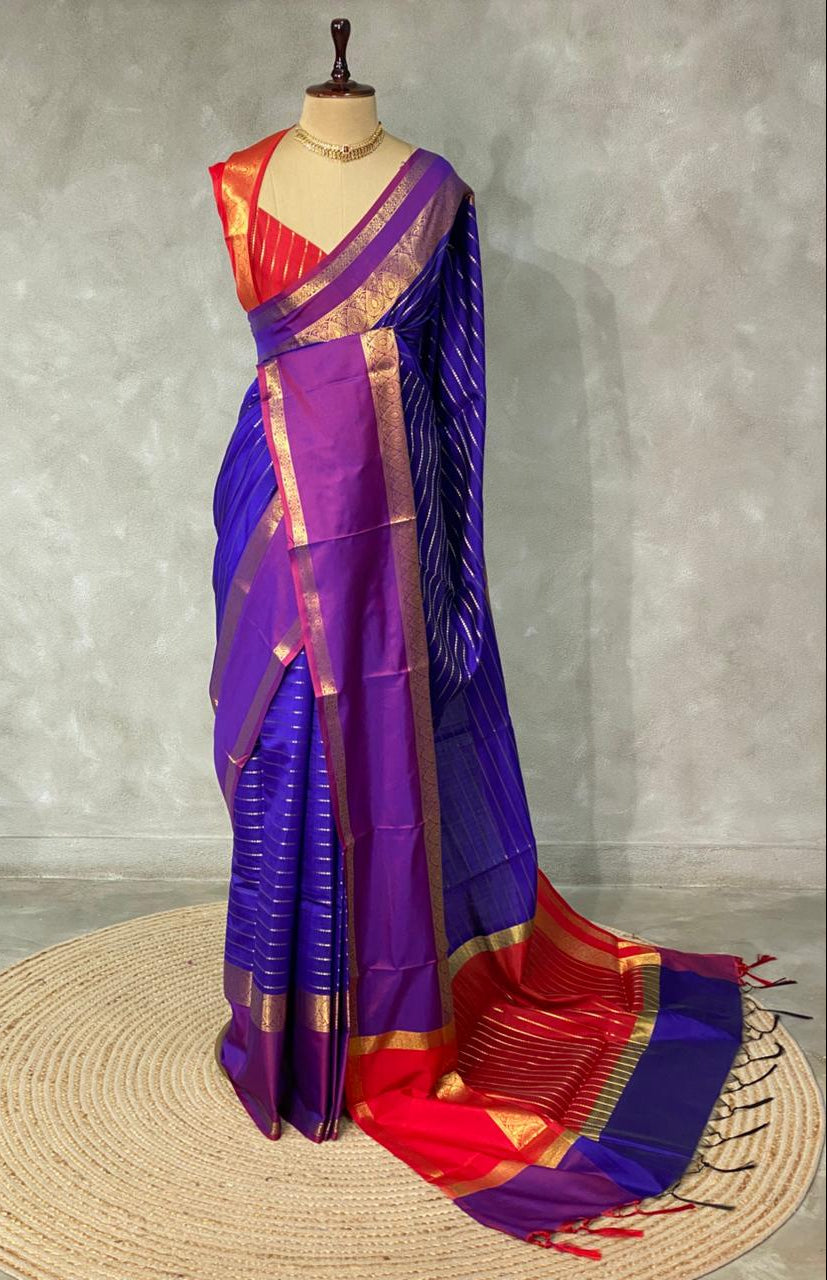 Blue semi Banarasi silk saree -PIH45