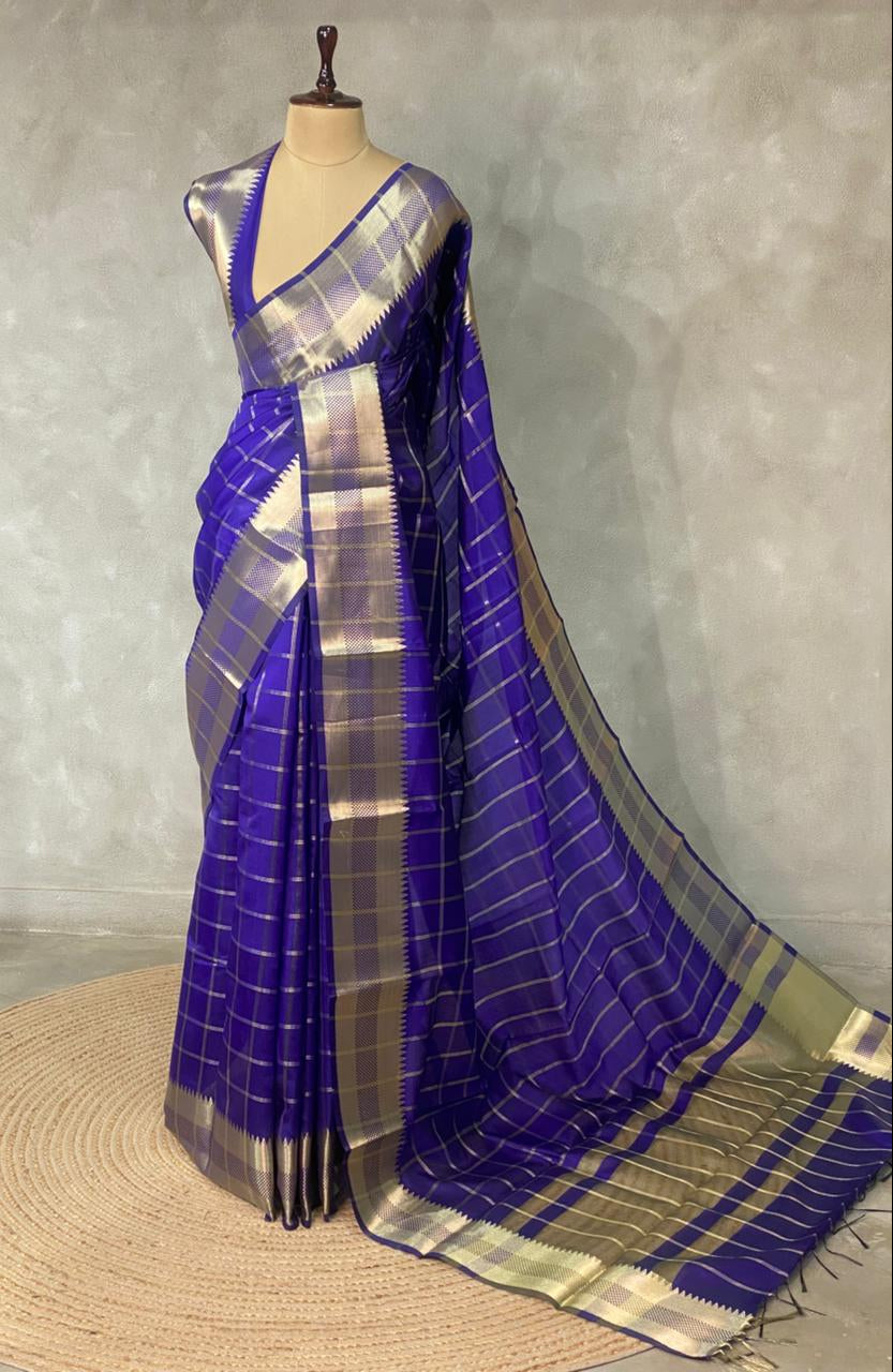 Bluish violet semi Banarasi silk saree -RUK44A