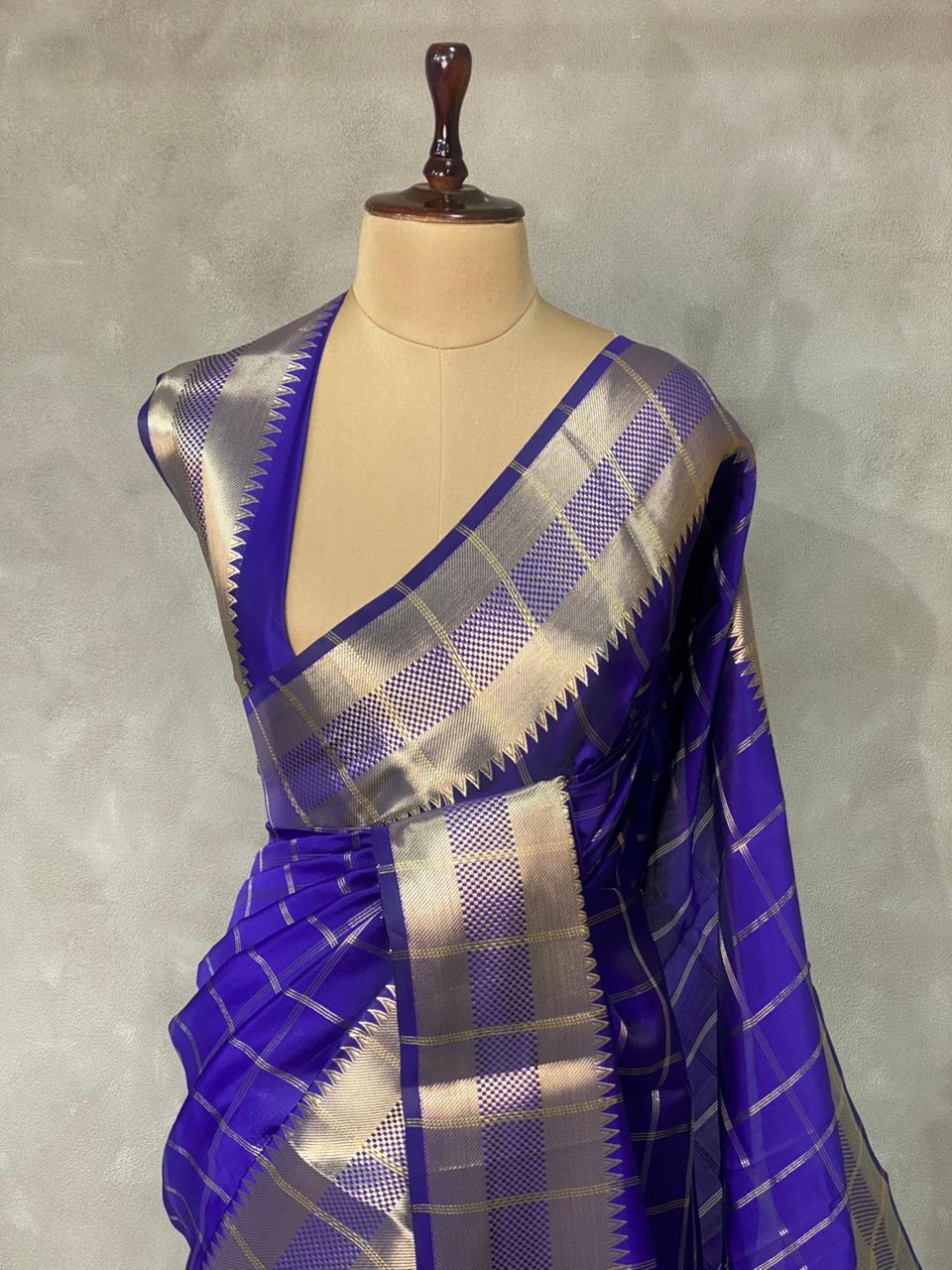 Bluish violet semi Banarasi silk saree -RUK44A