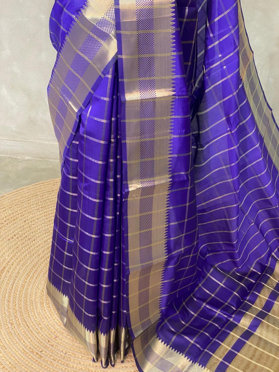 Bluish violet semi Banarasi silk saree -RUK44A