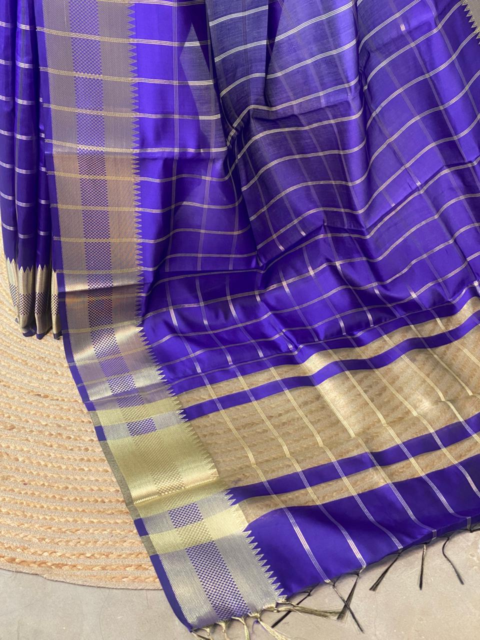 Bluish violet semi Banarasi silk saree -RUK44A