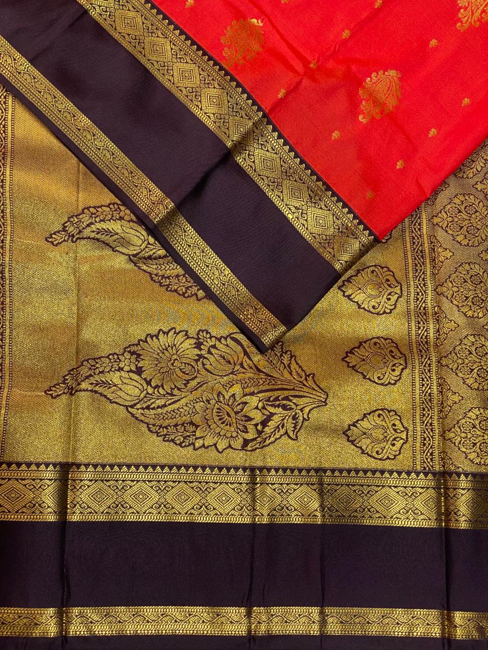 Burnt Orange and Brown kanchipuram silk saree- PSSR290