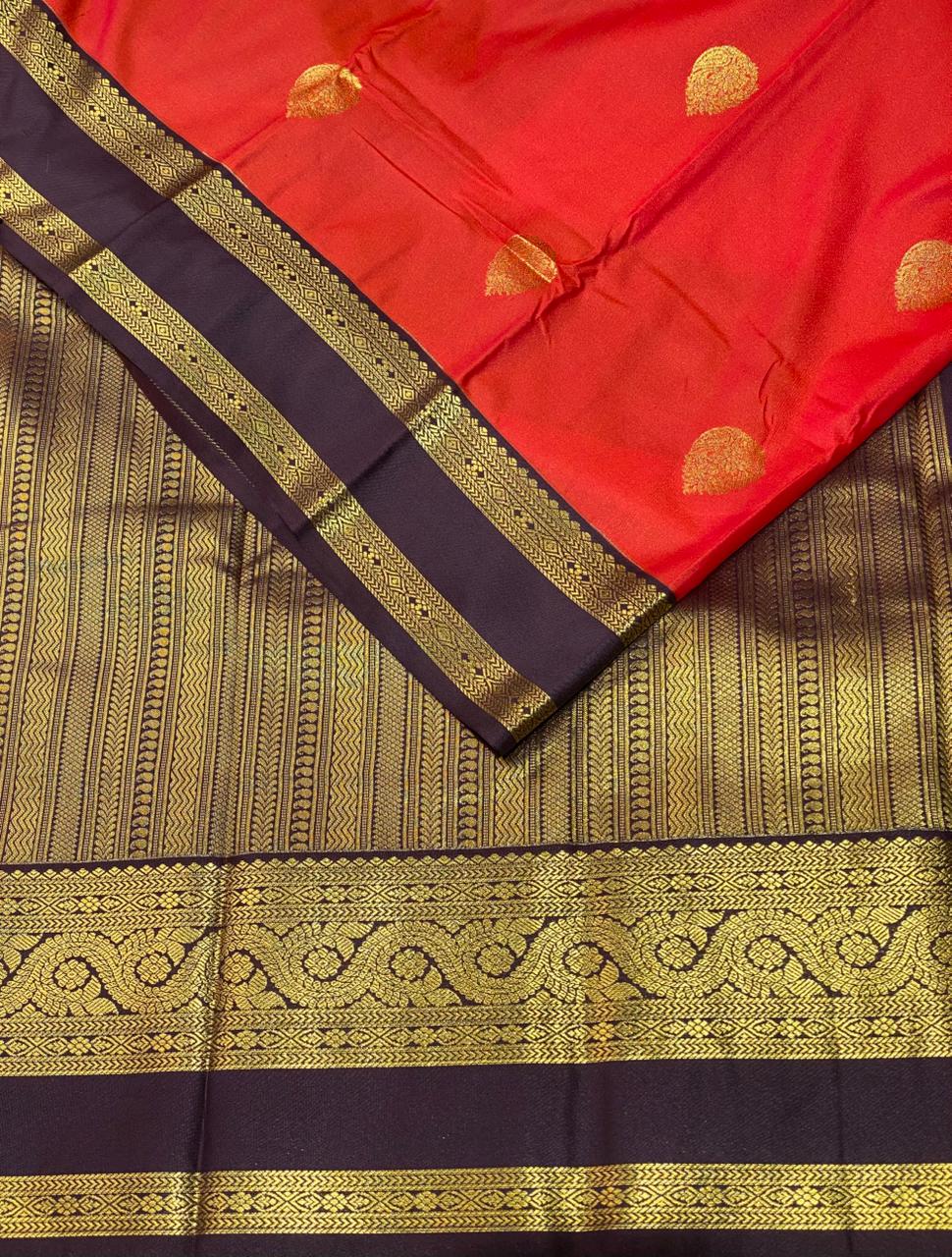 Burnt Orange and Brown kanchipuram silk saree- PSSR237
