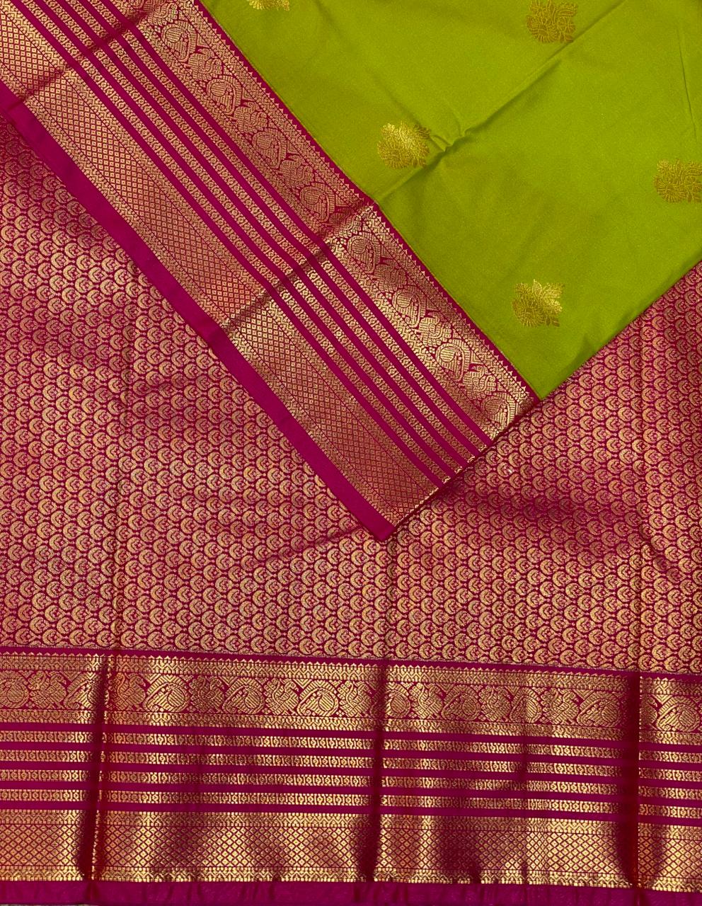 Parrot Green and Magenta kanchipuram silk saree- PSSR238