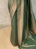 Bottle Green Banarasi Semi katan silksaree - PBAS2
