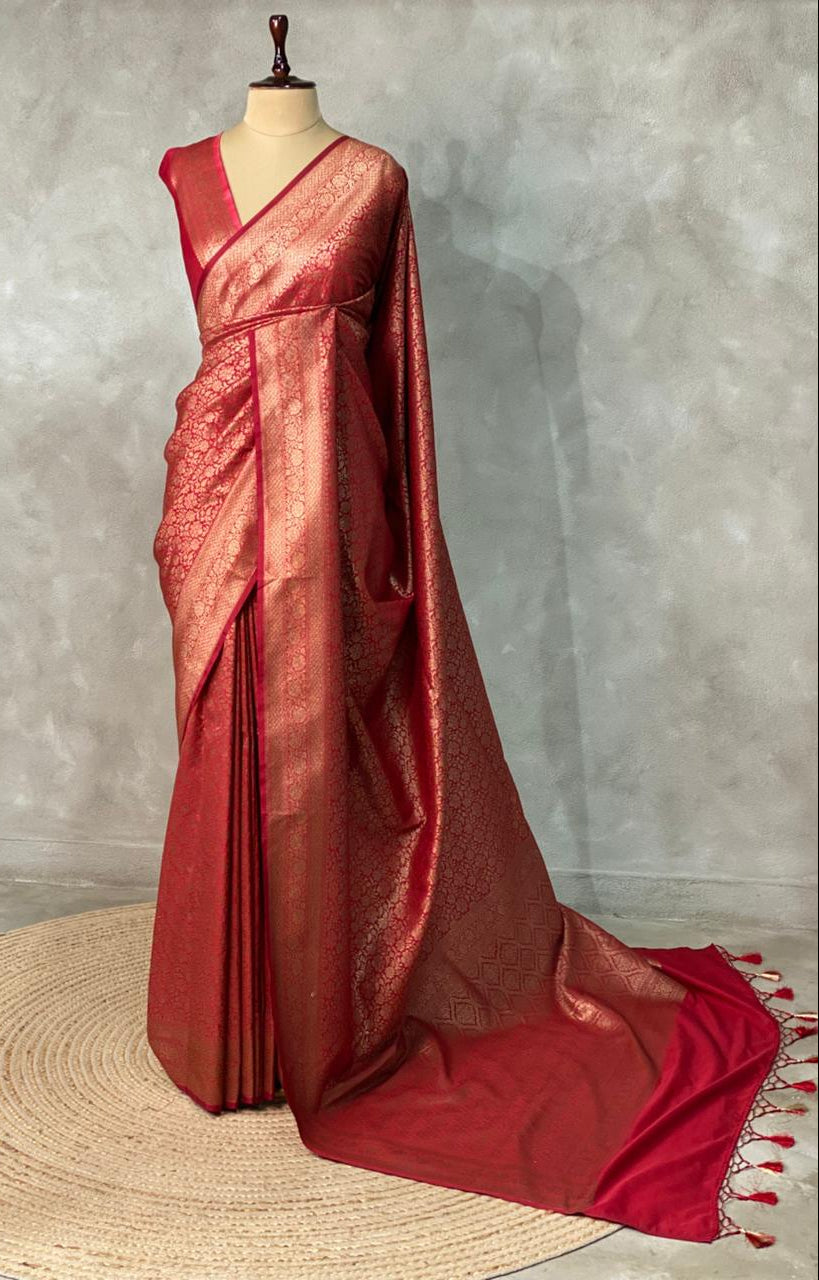 Maroon Banarasi Semi katan silksaree - PBAS4